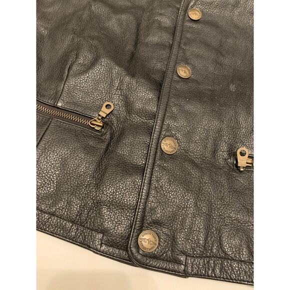 Vintage Structure genuine leather biker motorcycle vest black sz L - Picture 7 of 8